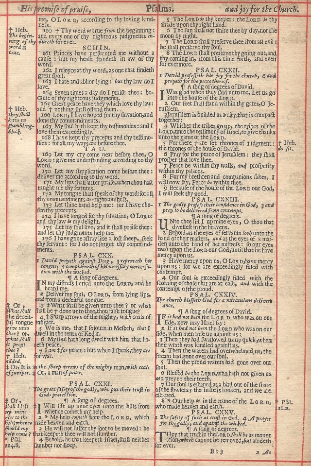 Page from a 1669 King James Bible, with Psalm 121